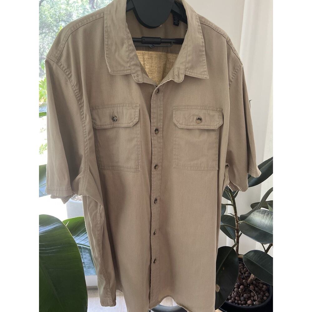 Wrangler Camp Shirt Mens Sz 2XL Light Brown Button Up Outdoors Casual